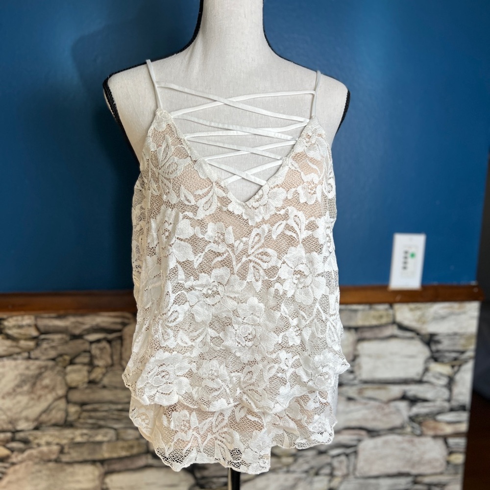 Express S White Lace Spaghetti Strap Top